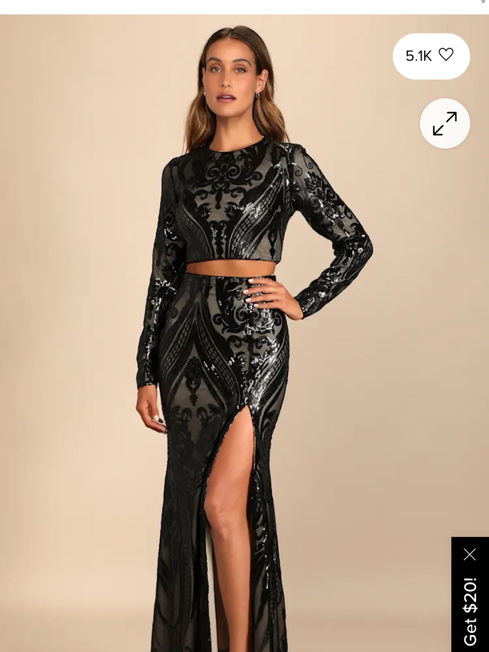 Lulu's Black Sequin Maxi Skirt with High Slit